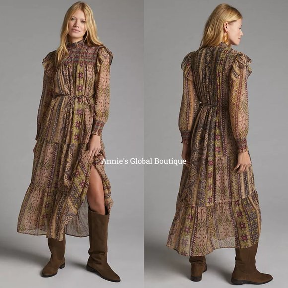 NWT ANTHROPOLOGIE Llani Smocked Tiered Midi Dress. Size M - Picture 2 of 16